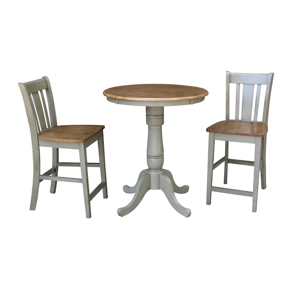International Concepts Round 30 in Rd Ped Gathering Ht Table, 2 San Remo Stools, Hickory/Stone, 30 in W, 30 in L, 35.1 in H K41-30RT-6B-S102-2 - main